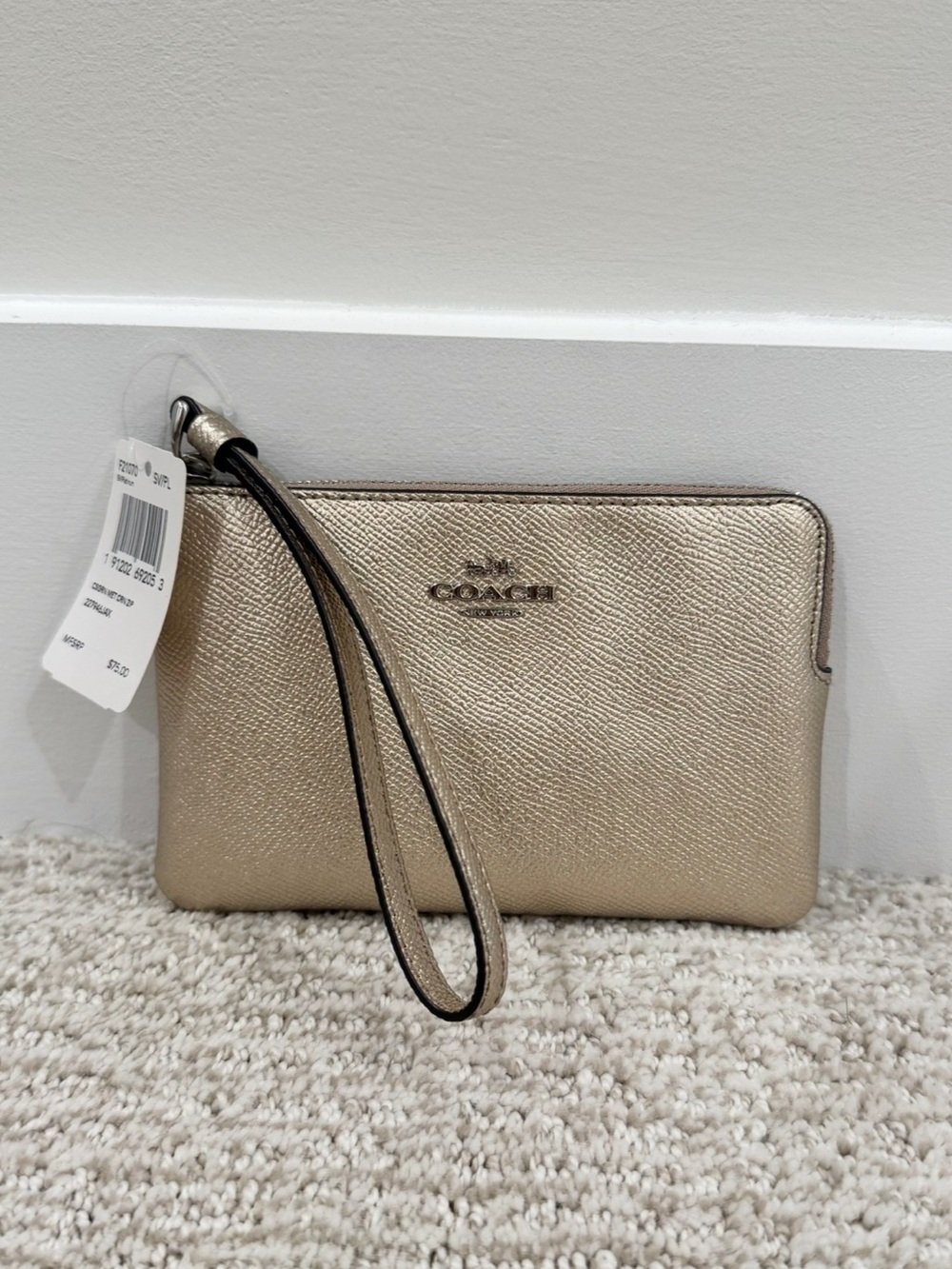 Coach • NWT Metallic Champagne Gold Wristlet with tags and box